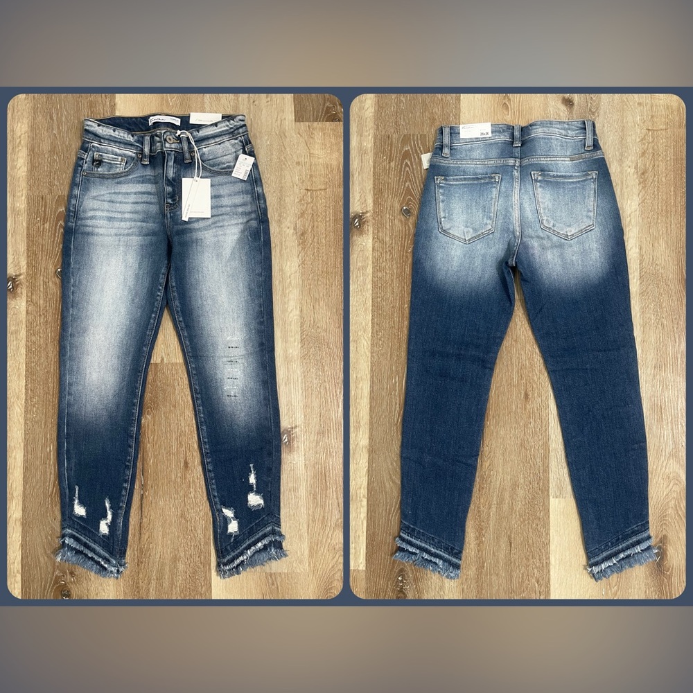 Kancan Mid-rise Double Fringe Hem Ankle Skinny Jeans 26x26